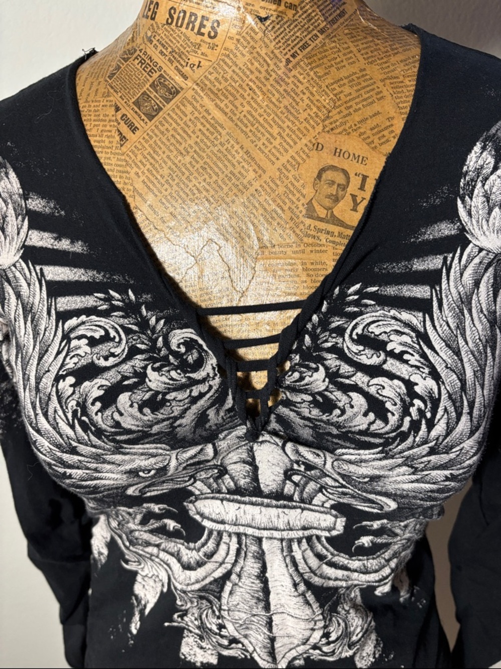 Rebel Saints black long sleeve shirt small angel wings biker goth grunge emo Y2K - Picture 3 of 6